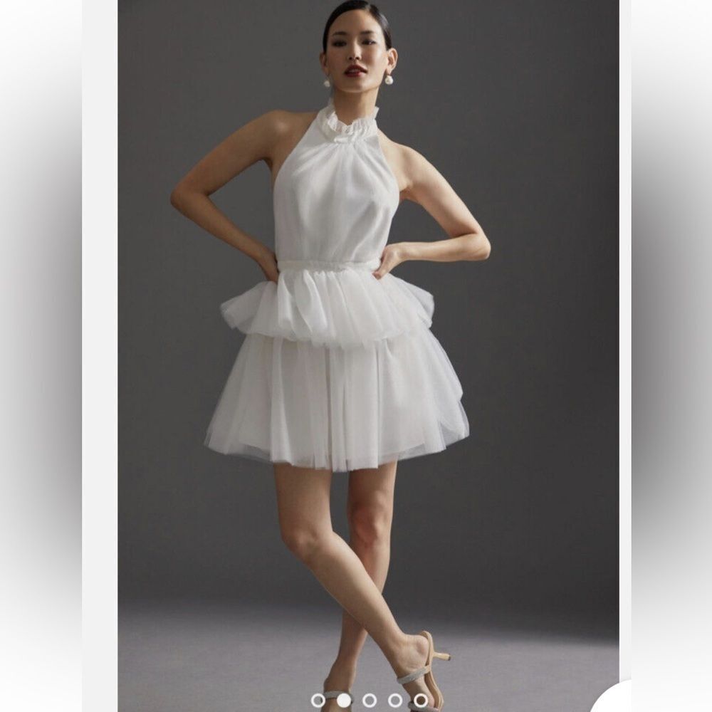 Hutch Size 2 Little White Wedding Dress White $260 Tulle Halter Mini Dress